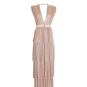 Sabina Musayev Pink Metallic Tiered Dress